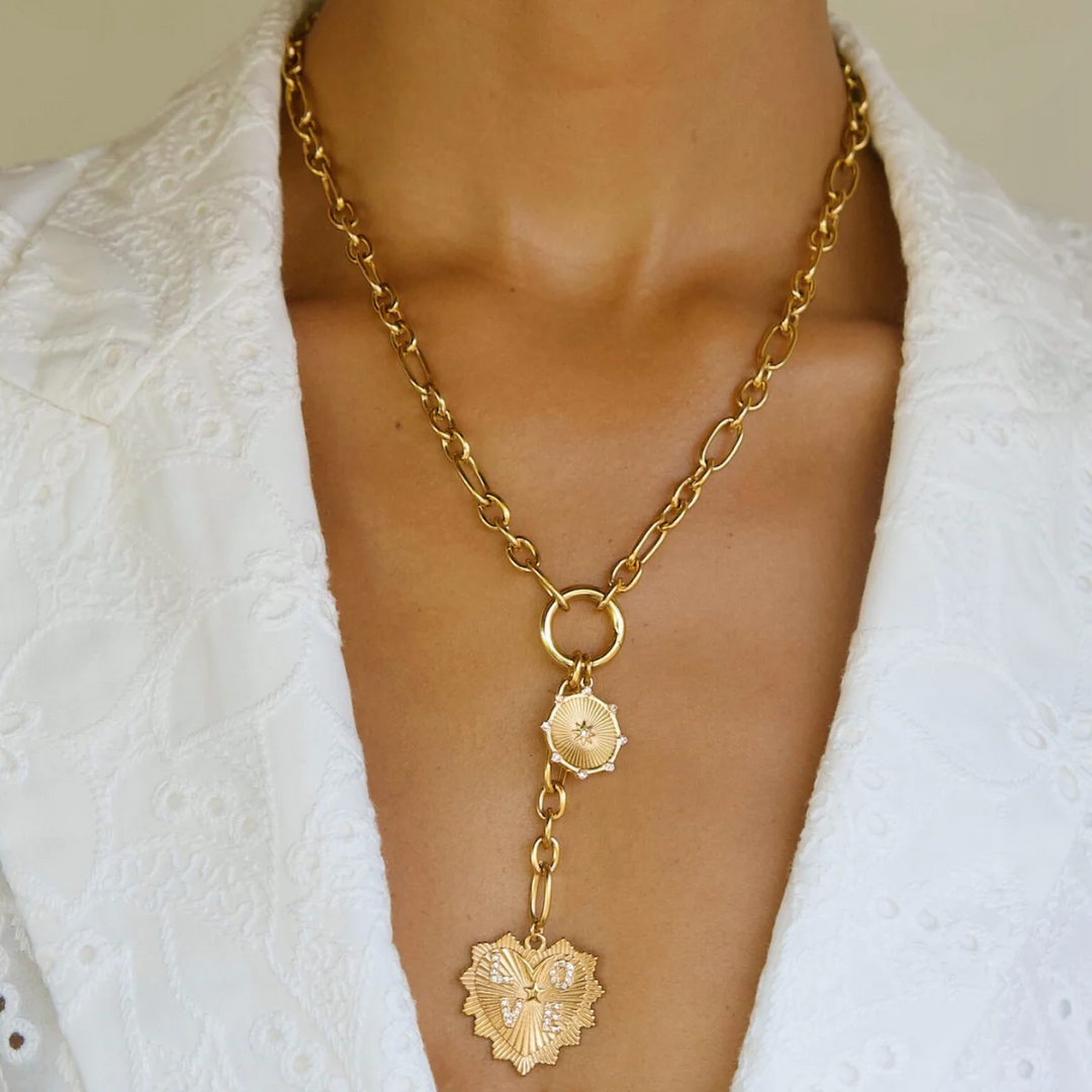 ELLIE VAIL - Nikita Toggle Chain Medallion Lariat Necklace in Gold