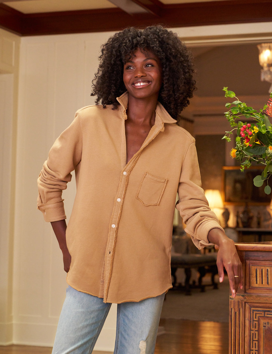 Frank & Eileen - Eileen Button Up Triple Fleece in Camel