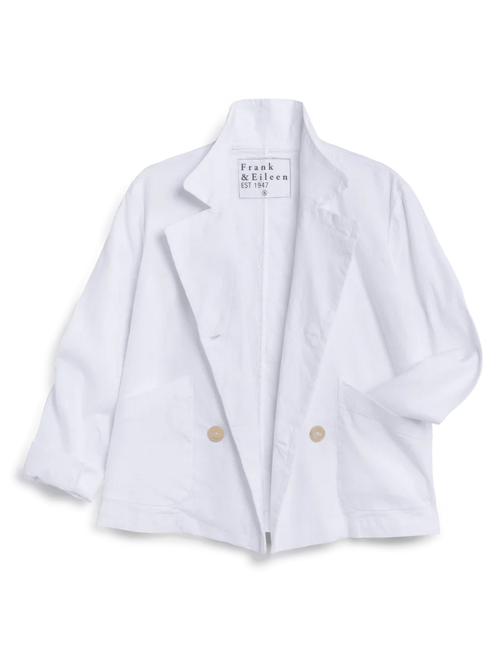 FRANK & ELIEEN - Mini Belfast Cropped English Peacoat in White Performance Linen Coats & Jackets