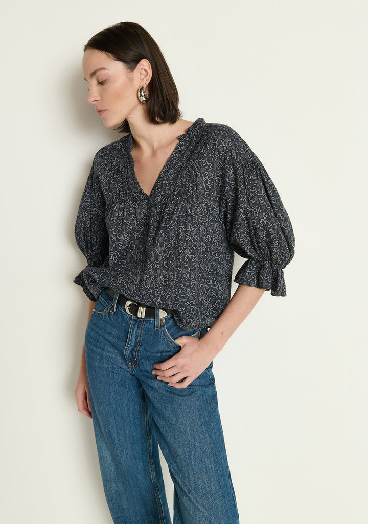 NATION LTD - Scarlet Pintuck Blouse in Santa Fe Floral