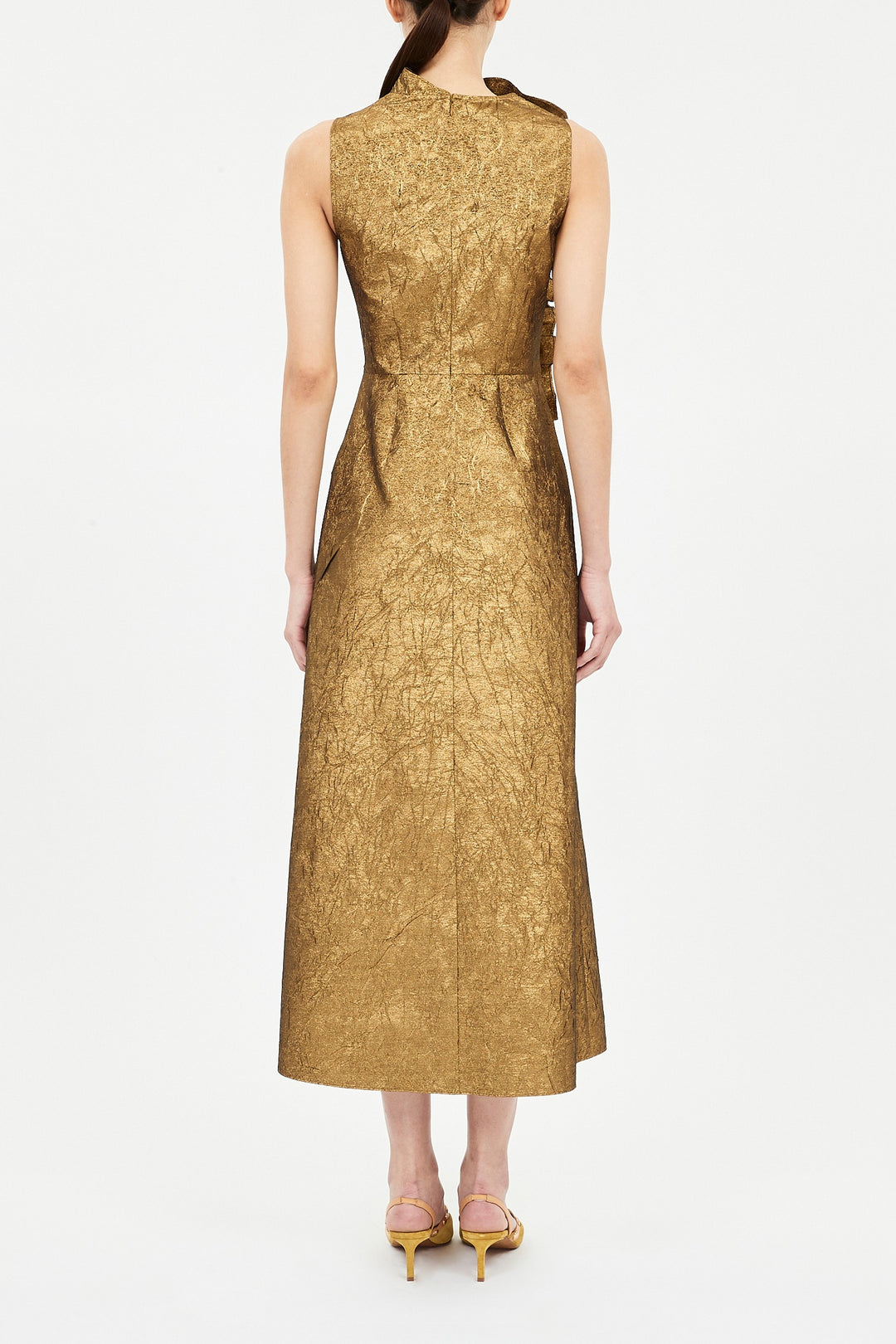 Ulla Johnson - Demetria Sleeveless Ruched Front Midi Dress in Gold Leaf