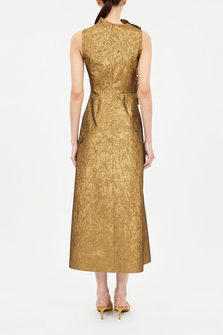 Ulla Johnson - Demetria Sleeveless Ruched Front Midi Dress in Gold Leaf