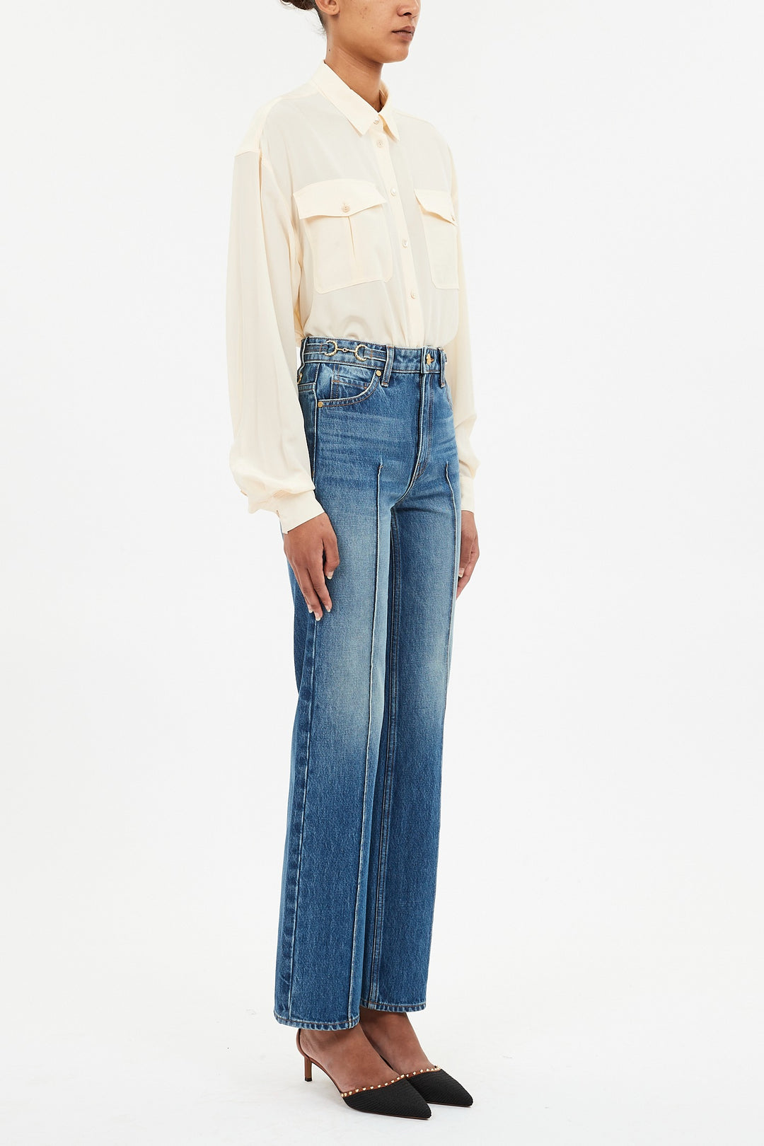 Ulla Johnson - The Agatha Straight Leg Pintuck Jean in Danube