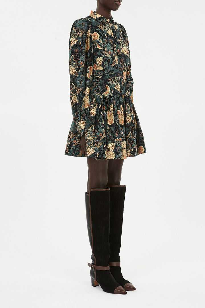 Ulla Johnson - Simona Silk Long Sleeve Mini Dress in Nuit Nuit