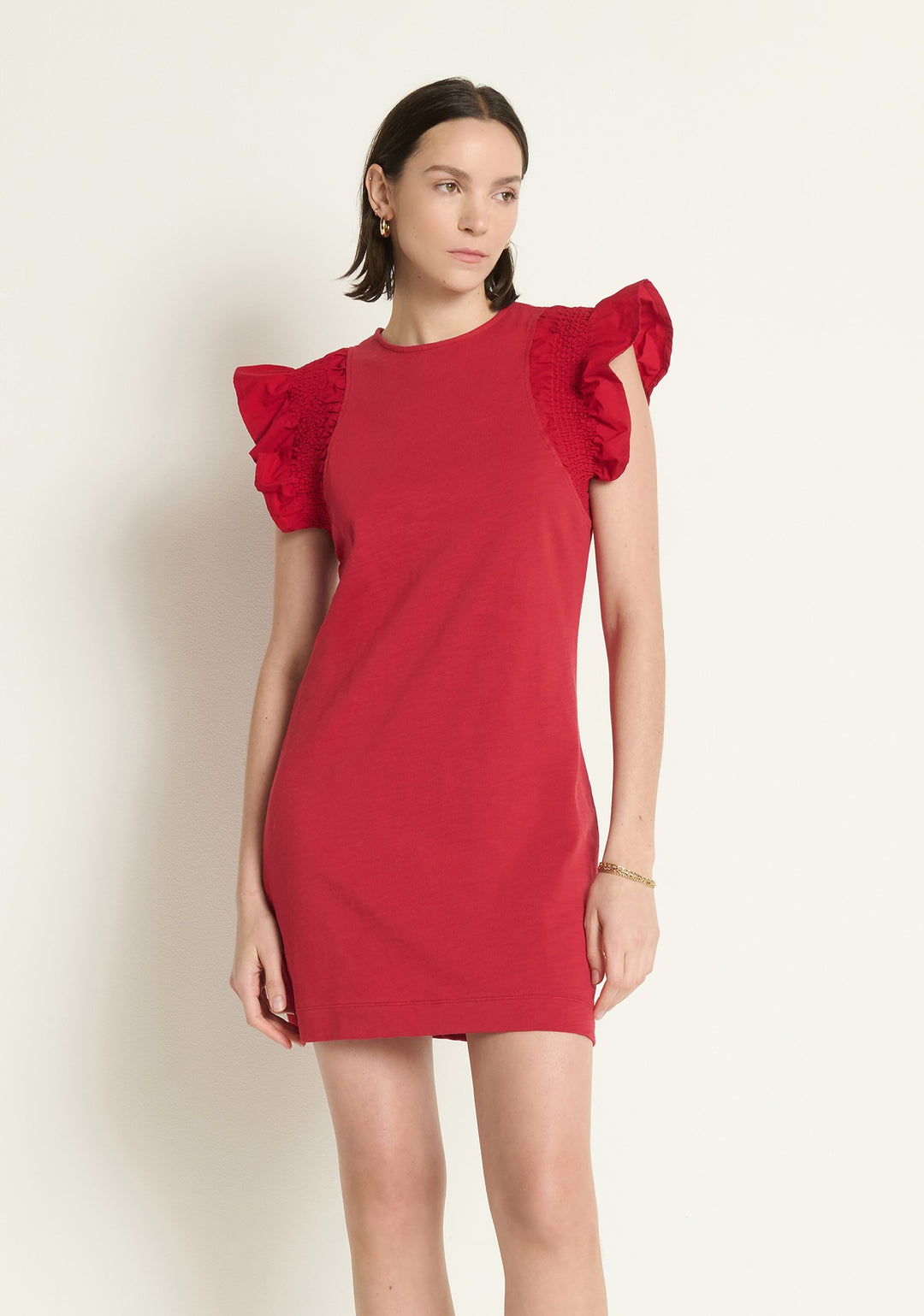 Nation LTD - Ellis Ruffle Sleeve Dress in Rio Red
