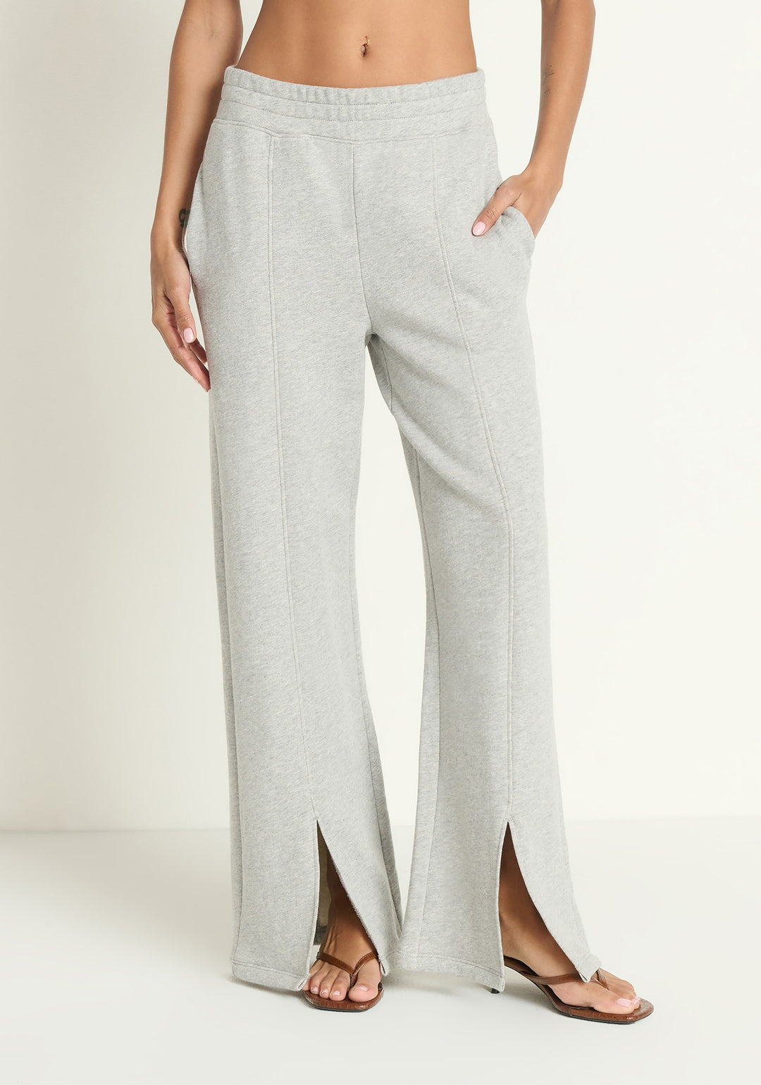 NATION LTD - Lincoln Front Slit Knit Pant in Heather Grey