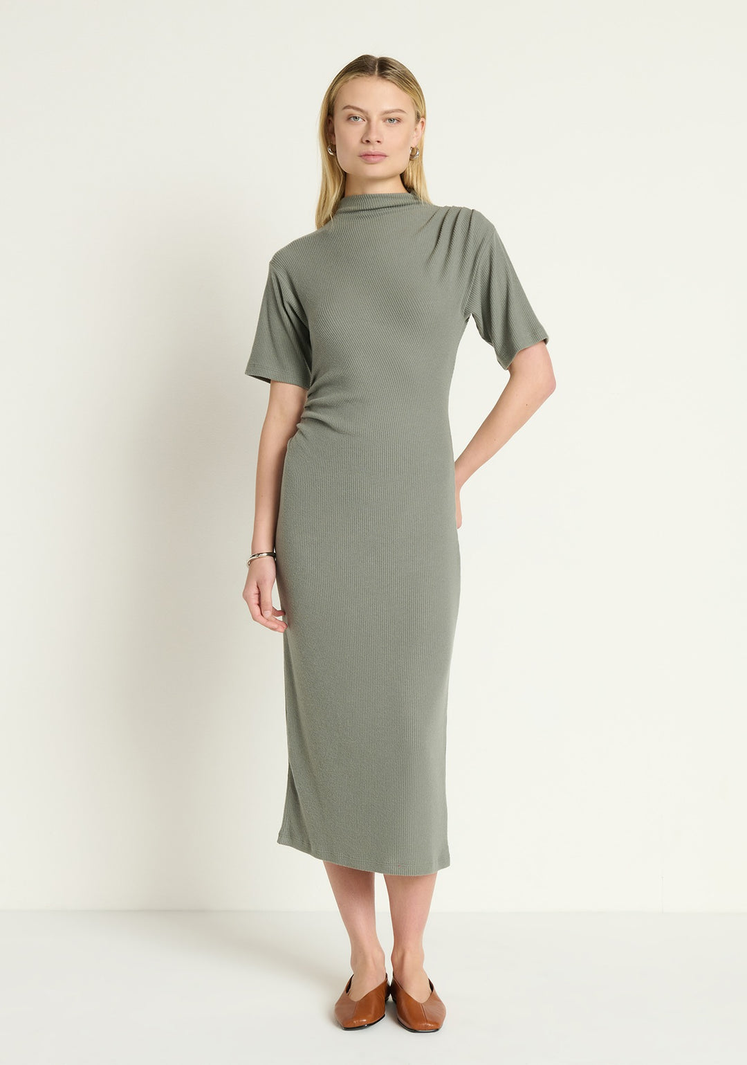 Nation LTD - Rebecca Mock Neck Dress in Caster Grey