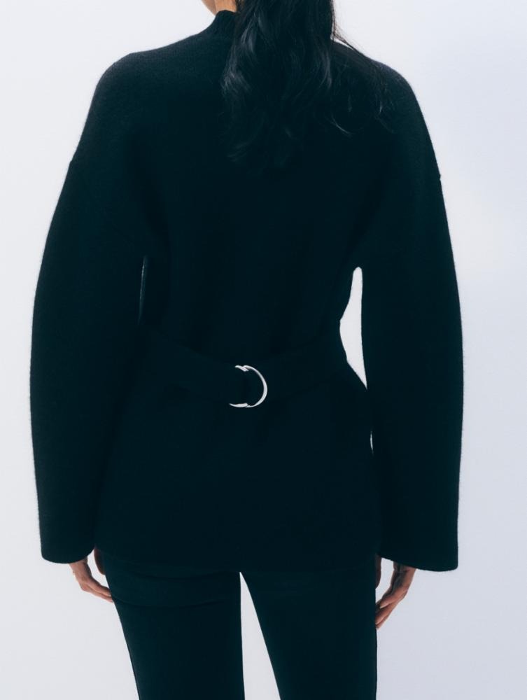 WHITE & WARREN - Cashmere Blend Belted Cardigan in Black