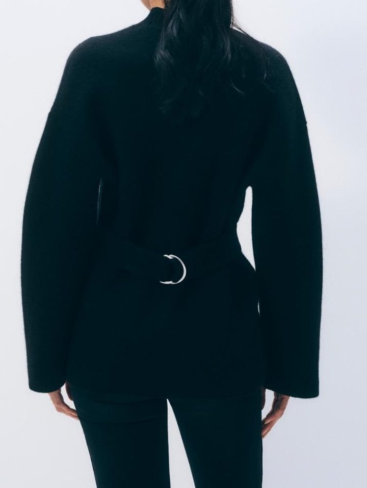 WHITE & WARREN - Cashmere Blend Belted Cardigan in Black