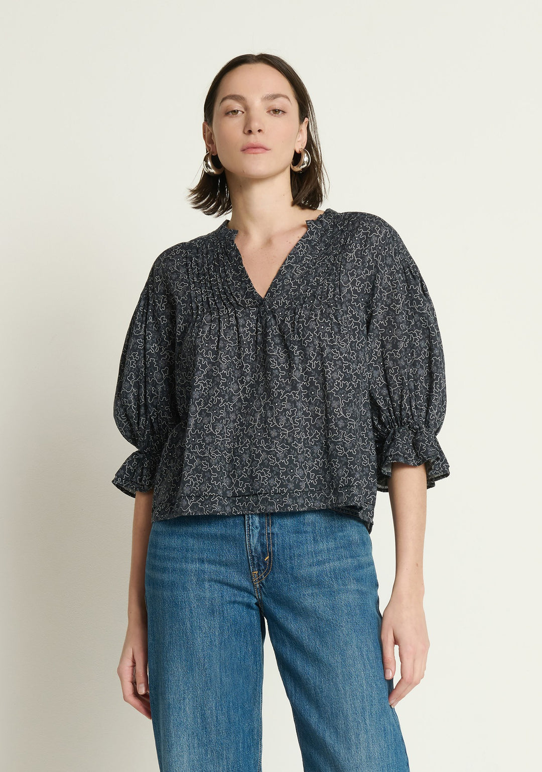 NATION LTD - Scarlet Pintuck Blouse in Santa Fe Floral