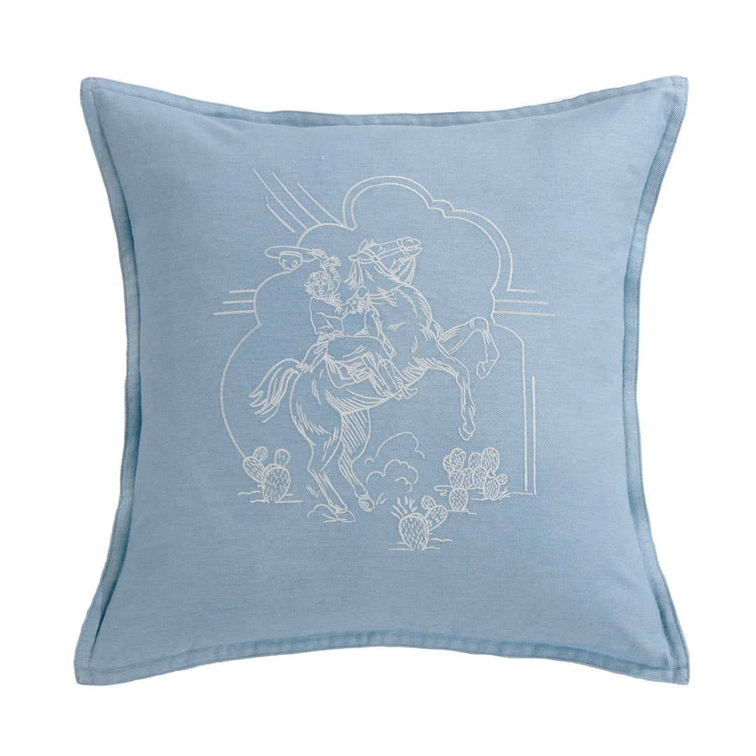 HIEND ACCENTS - Denim Embroidered Pillow Desert Bronc Rider