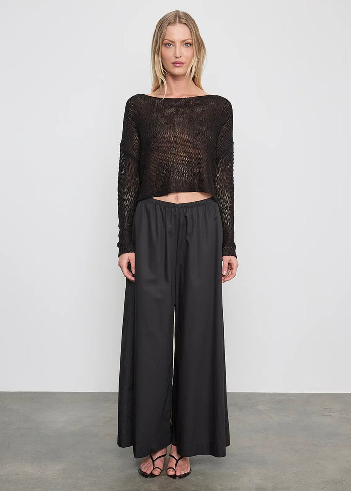 ENZA COSTA - Linen Open Bateau Top in Black Sweaters
