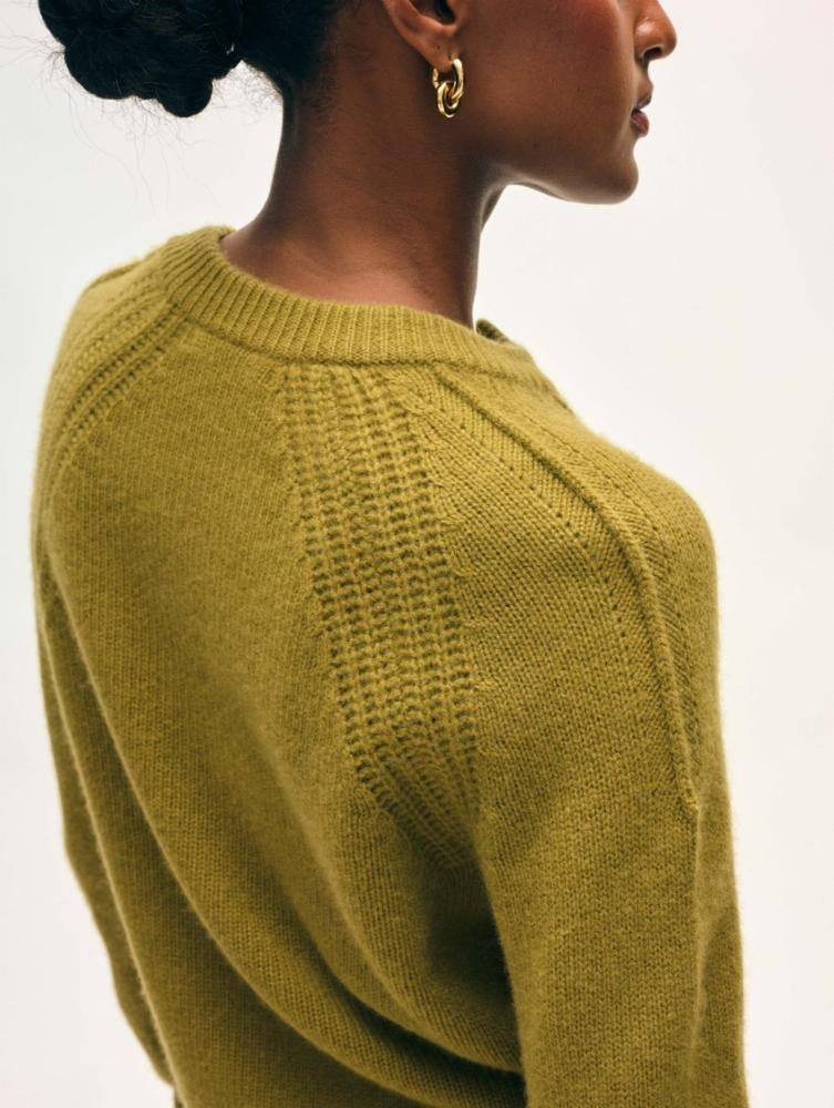 White + Warren - Cashmere Luxe Henley in Bright Olive