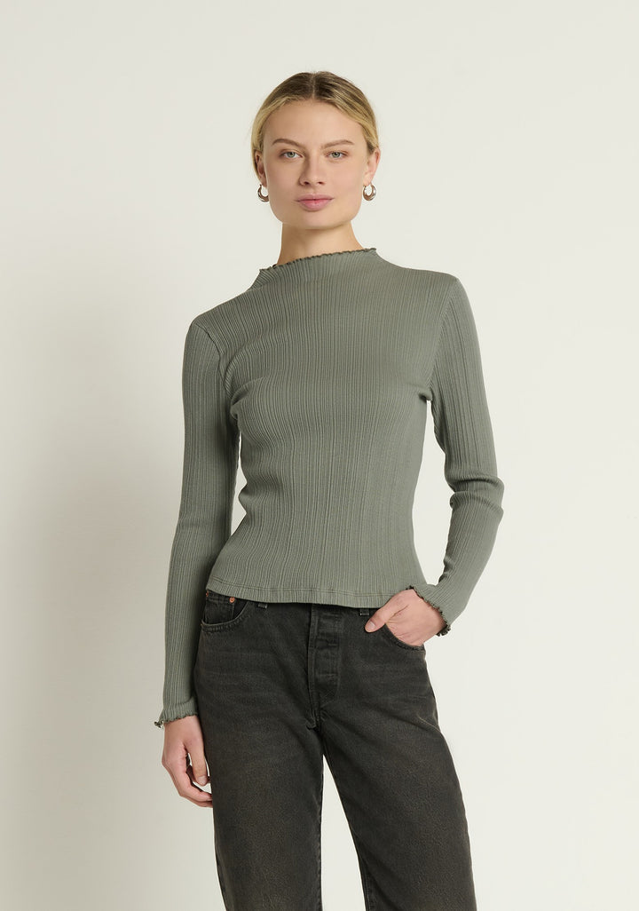 Nation LTD - Brenna Mock Neck Top in Castor Grey