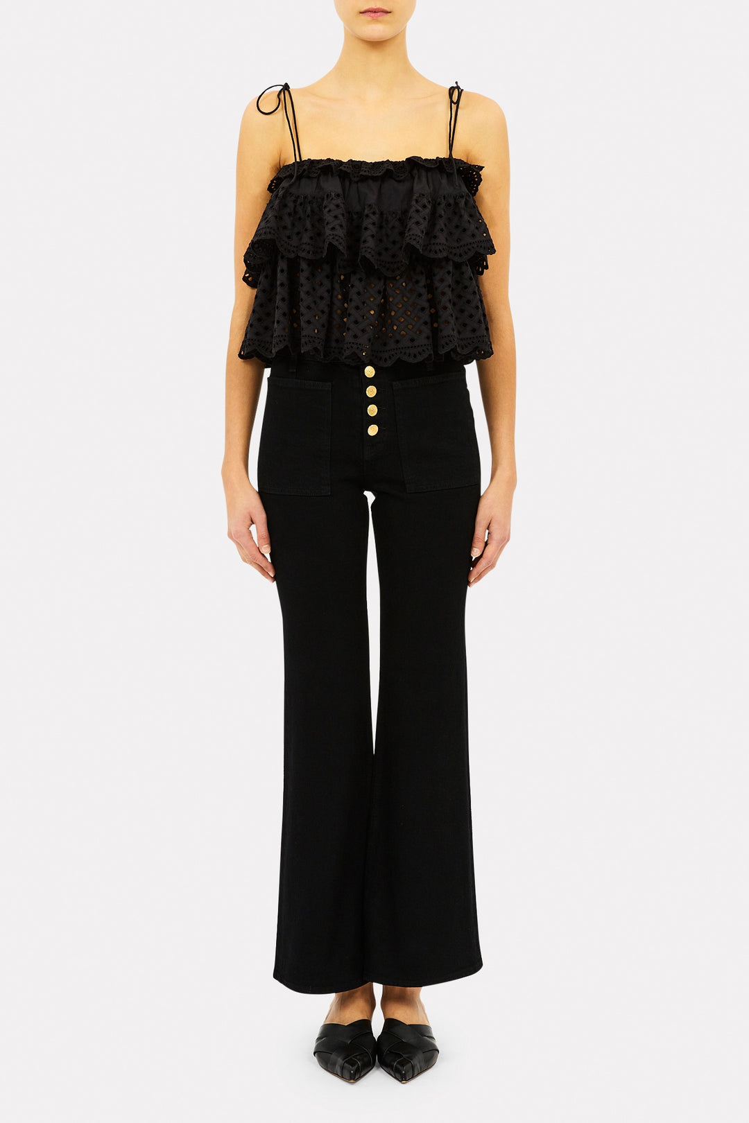 ULLA JOHNSON - Maja Cami Ruffled Top in Noir Top