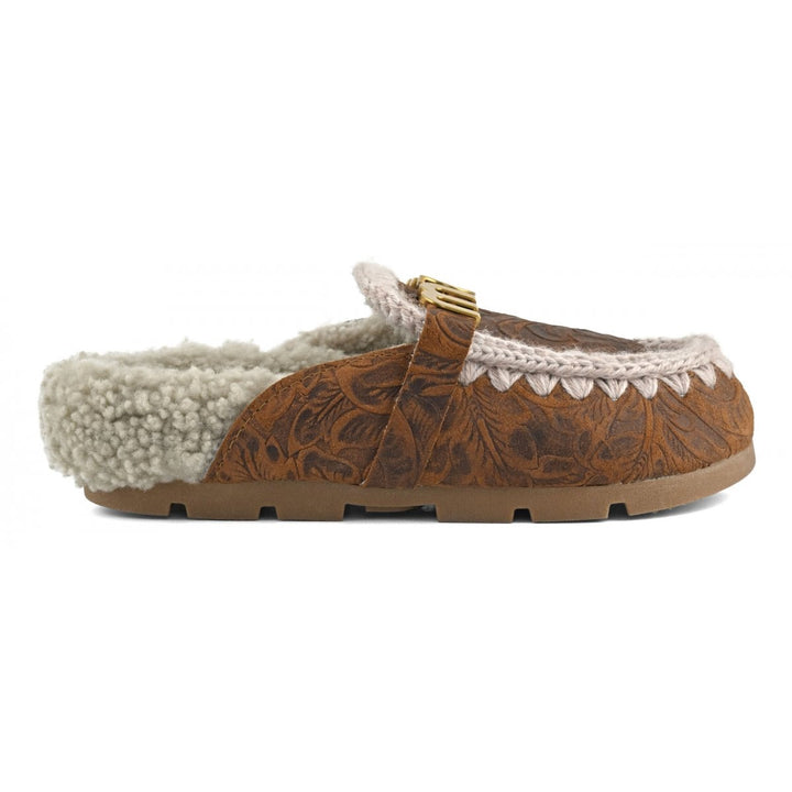 Mou - Winter Bio Slide Italian Leather in Embossed Leather Cognac