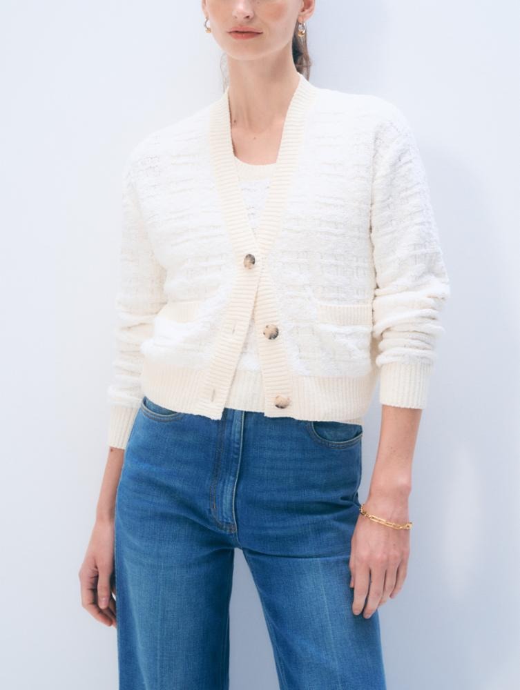 WHITE & WARREN - Textured Boucle Cardigan in Ivory
