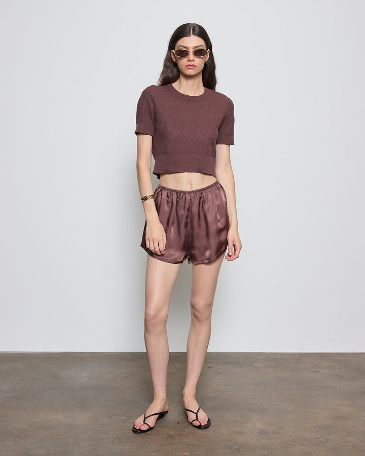 ENZA COSTA - Linen Open Knit Cropped Top in Chocolate