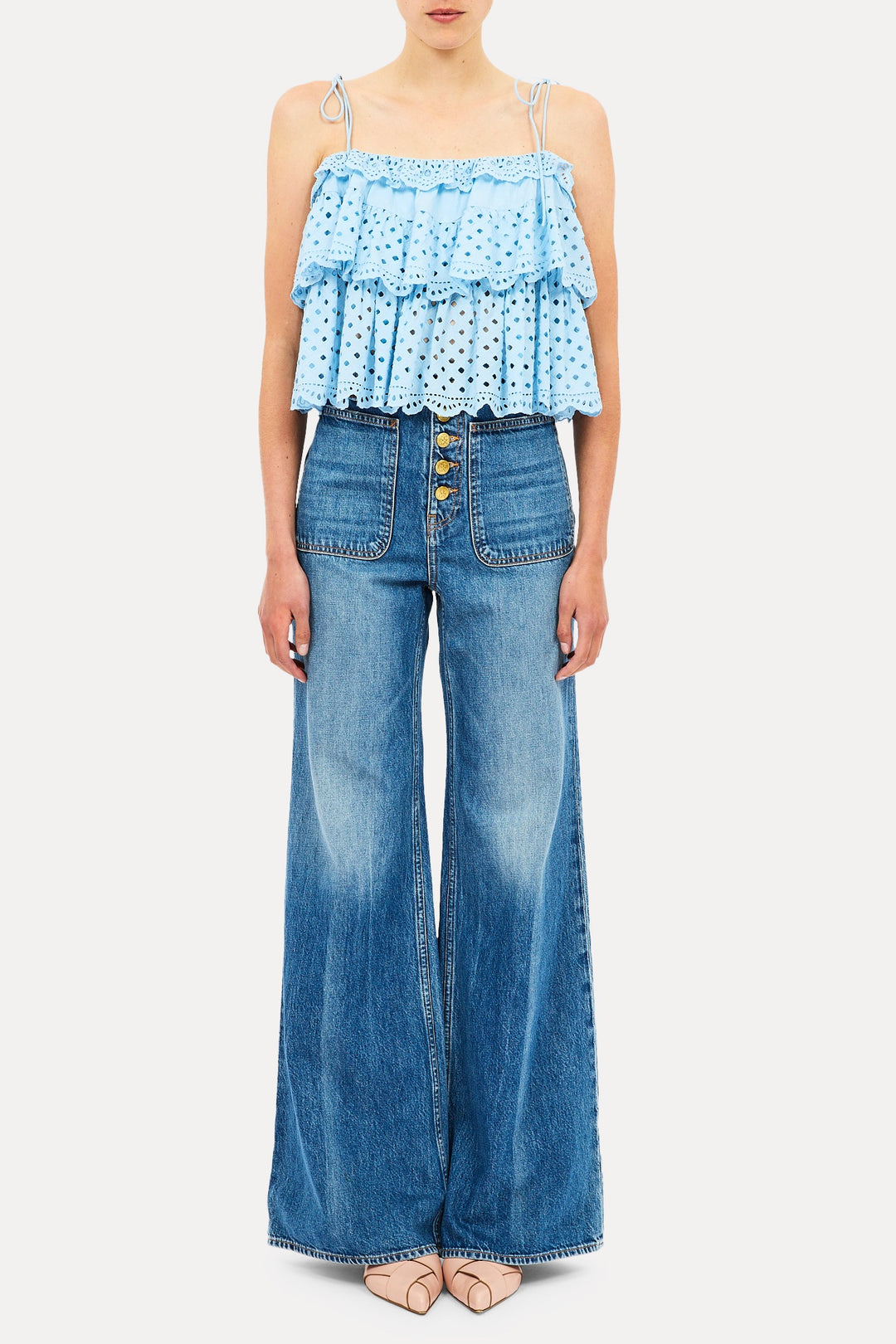 ULLA JOHNSON - Maja Cami Ruffled Top in Hydrangea