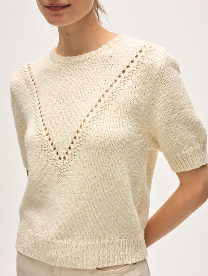 White & Warren - Cotton Boucle Pointelle Crewneck in Ivory