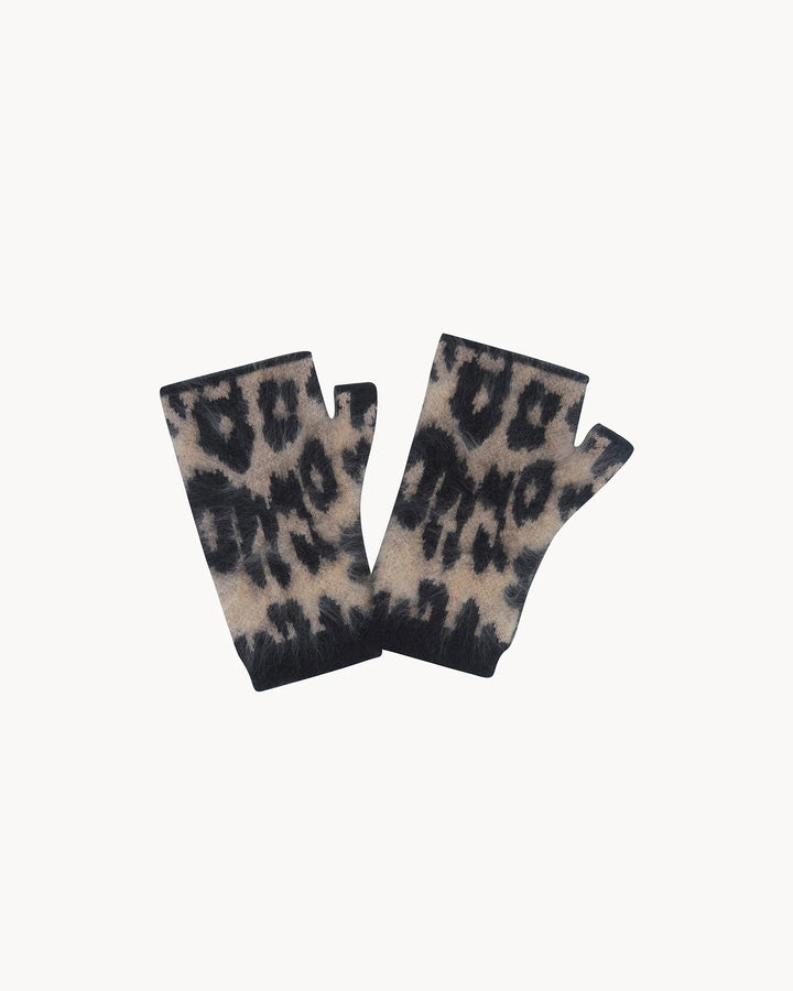 Kujten - Mini Sotchy Cashmere Mittens in Camel Leopard