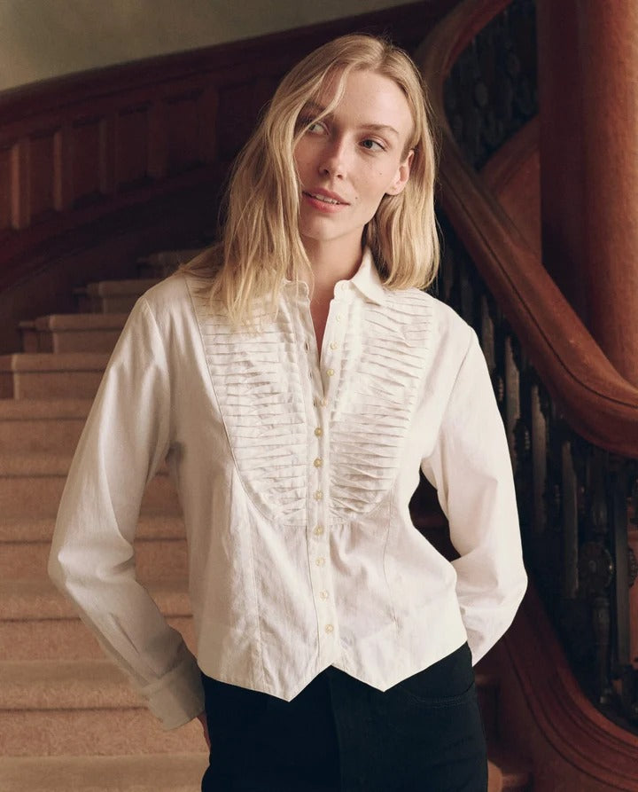 THE GREAT - The Waistcoat Button Up in White Blouse