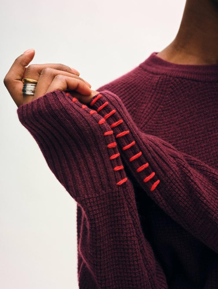 White + Warren - Cashmere Waffle Sweatshirt in Sangria