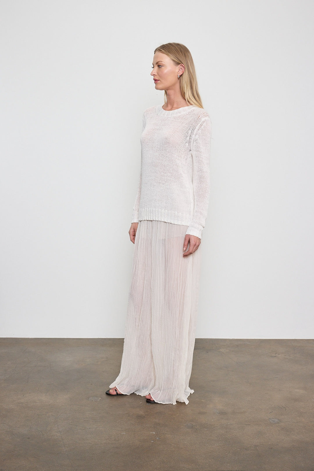 ENZA COSTA - Linen Open Knit Crewneck in White
