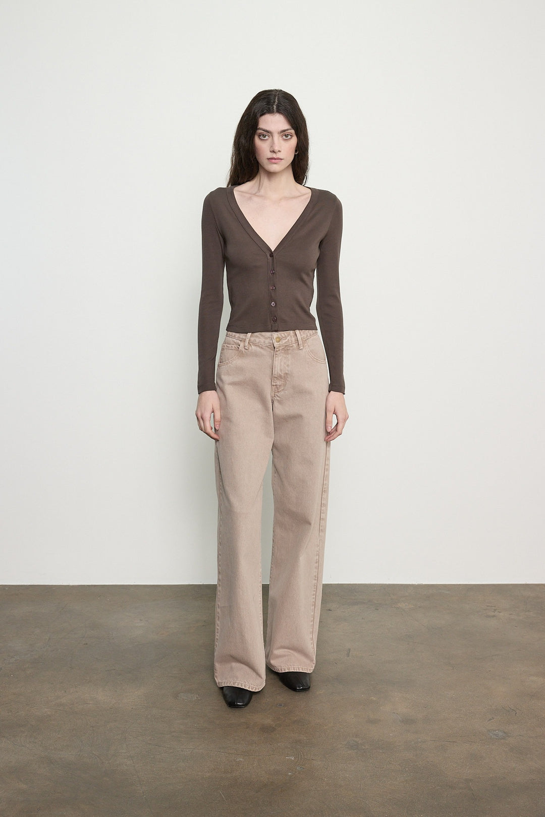 ENZA COSTA - Supima Cotton V-Neck Cardigan in Espresso