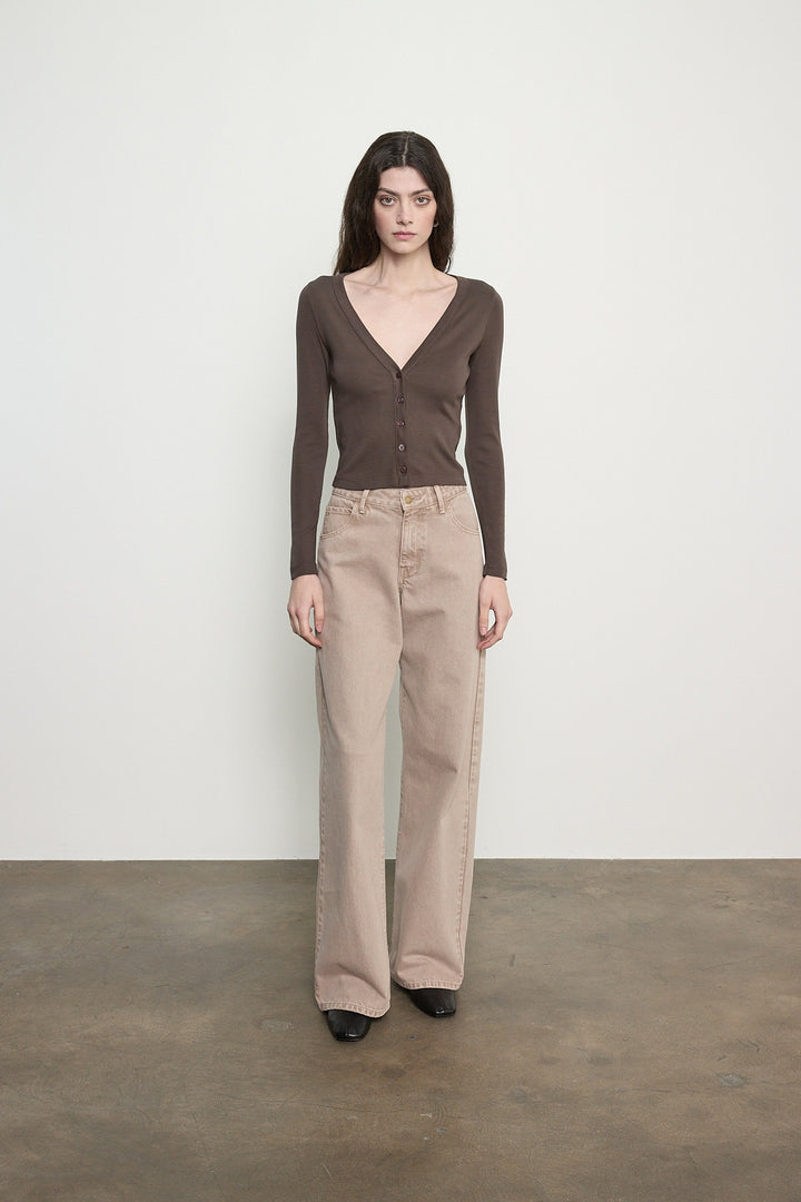 ENZA COSTA - Supima Cotton V-Neck Cardigan in Espresso