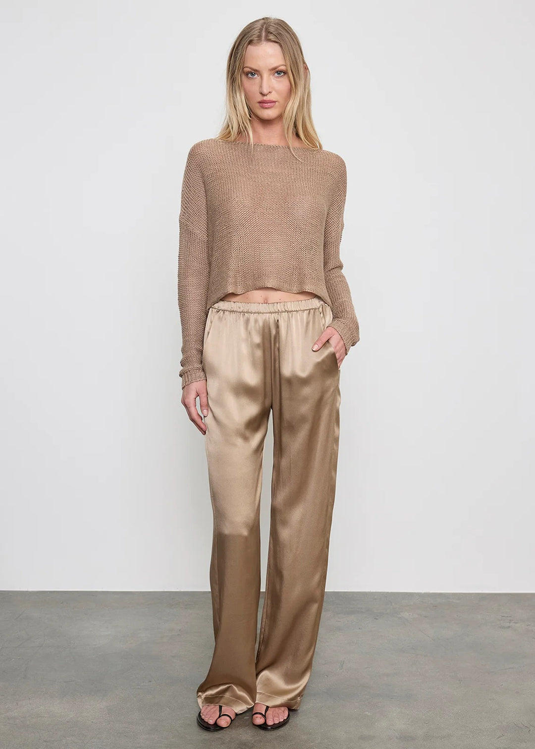 ENZA COSTA - Linen Open Bateau Top in Flax Sweaters