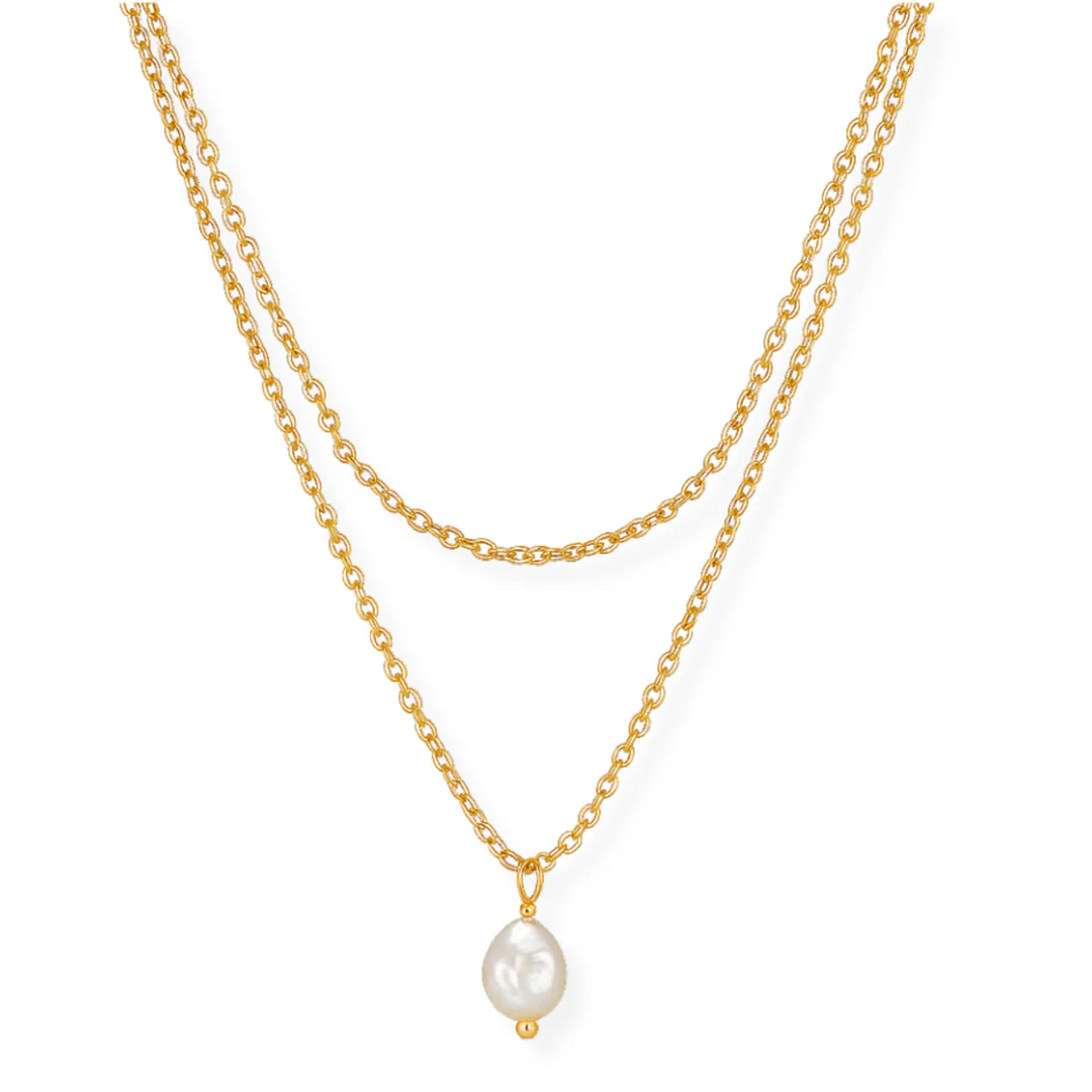 ELLI VAIL - Jalen Double Chain Pearl Necklace in Gold
