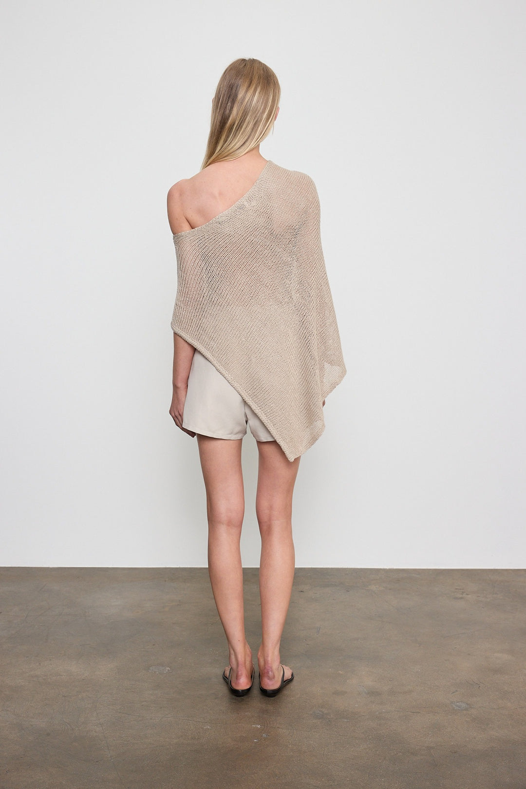 ENZA COSTA - Linen Open Knit Poncho in Oatmeal