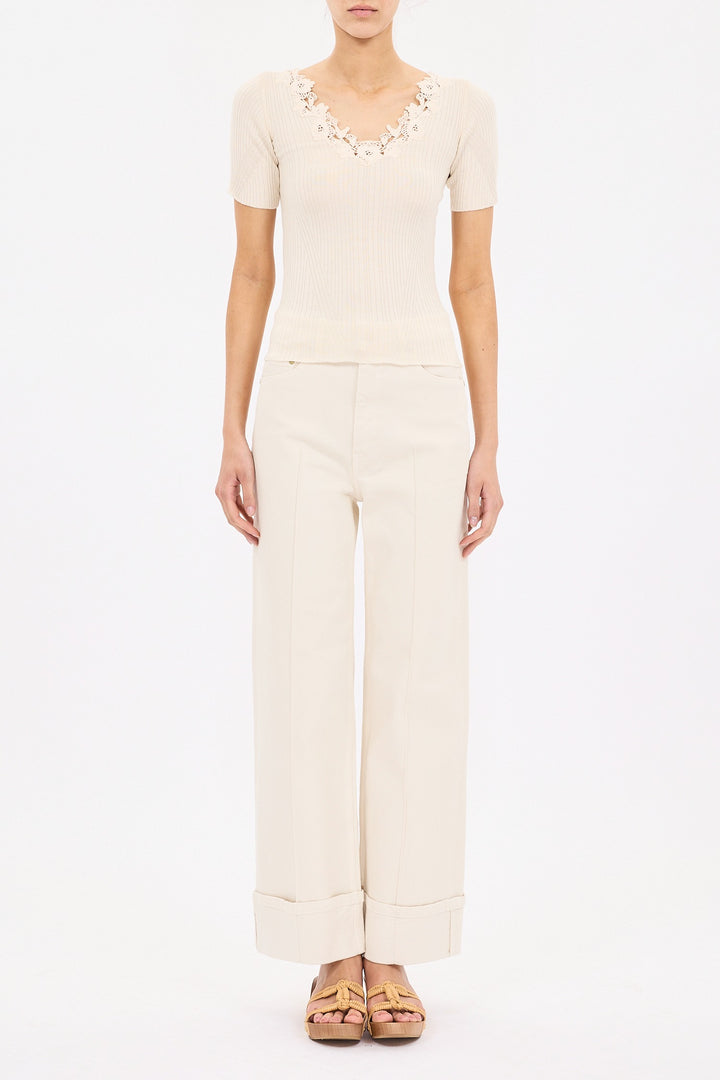 ULLA JOHNSON - The Stretch Genevieve Pintuck Jean in Cowrie