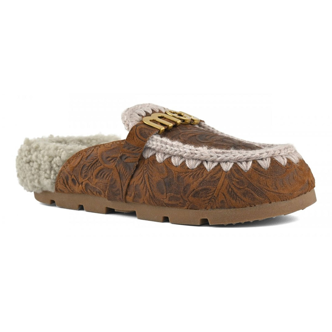 Mou - Winter Bio Slide Italian Leather in Embossed Leather Cognac