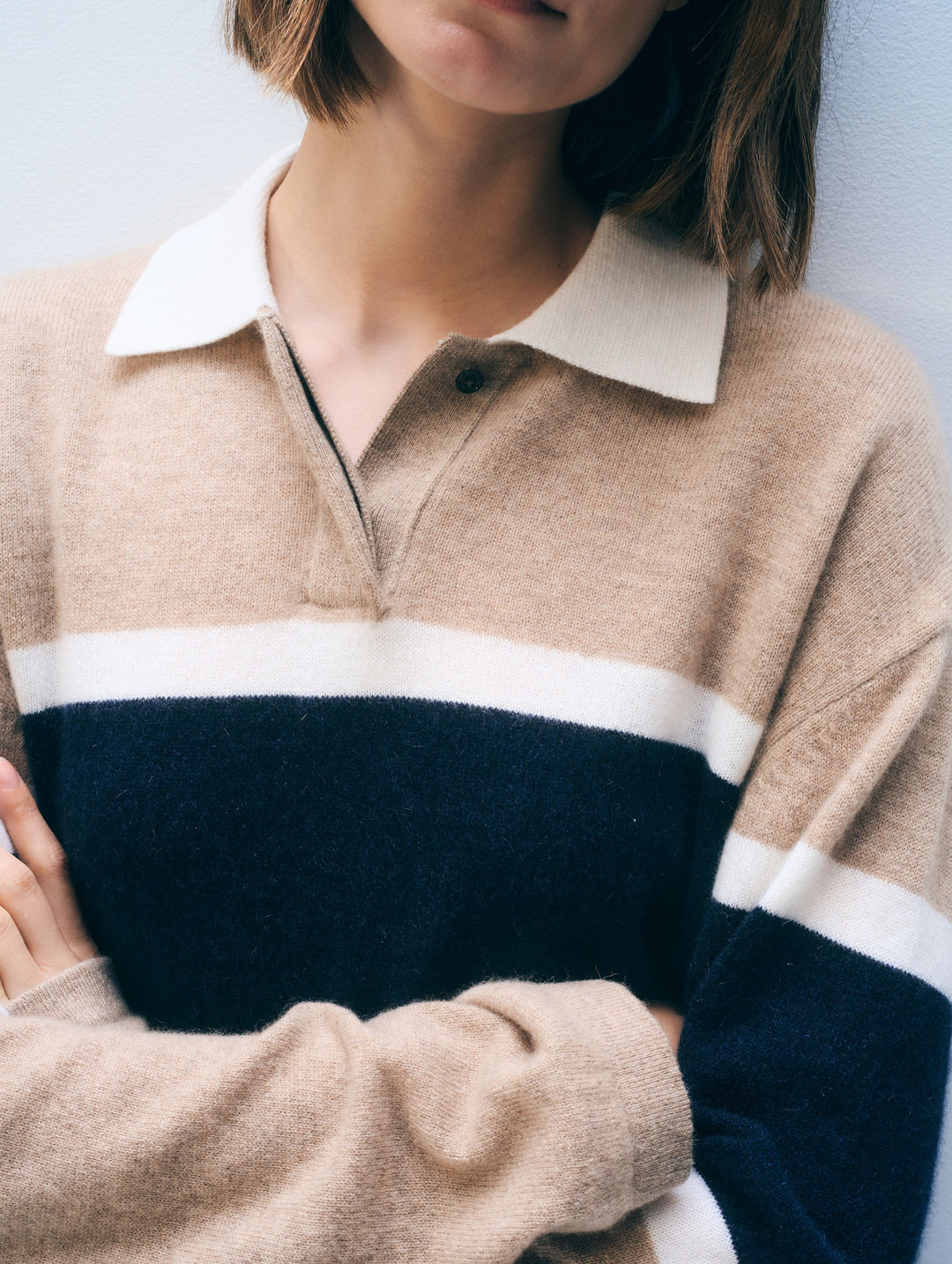 ANINE BING - Cashmere Rugby Polo in Taupe Heather