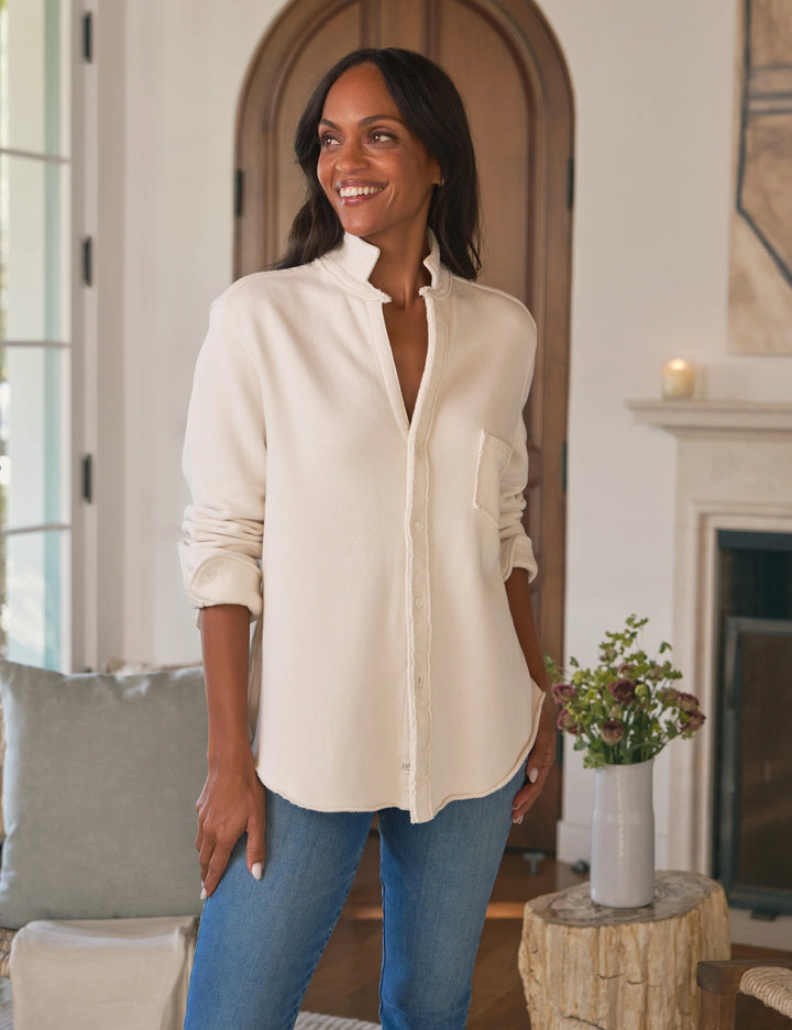Frank & Eileen - Eileen Button Up Triple Fleece in Vintage White Clothing