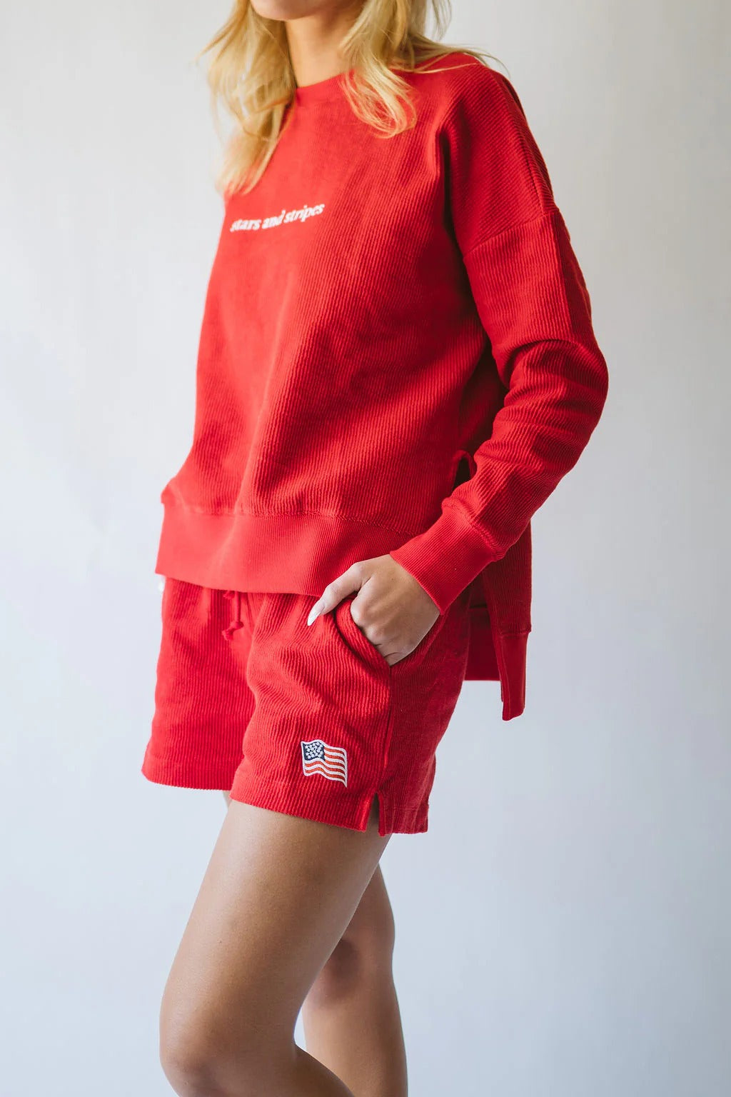 BOAT WELL - Flag Icon Ribbed Shorts in Red Shorts