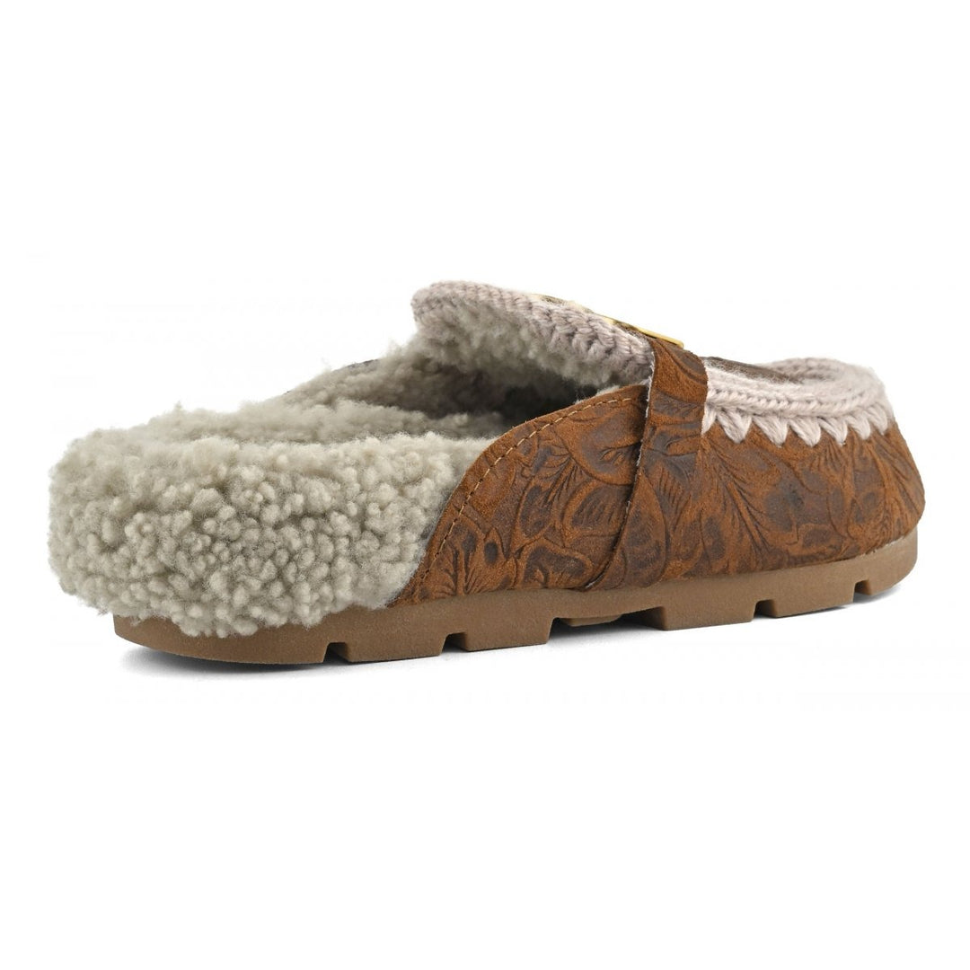 Mou - Winter Bio Slide Italian Leather in Embossed Leather Cognac