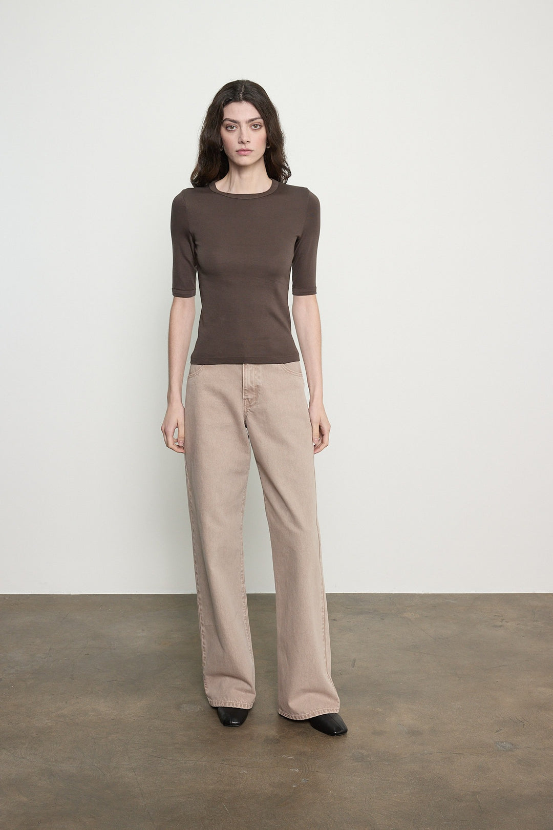 ENZA COSTA - Soft Cotton Half Sleeve Tee in Espresso