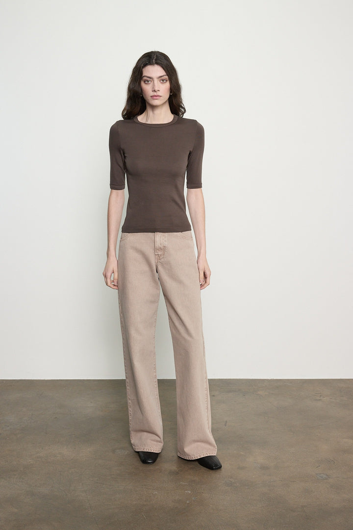 ENZA COSTA - Soft Cotton Half Sleeve Tee in Espresso
