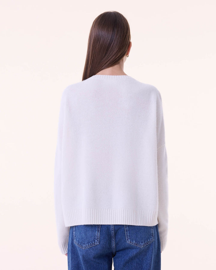 Kujten - Amelie Symbol Round Neck Cashmere Sweater in Organic Beige