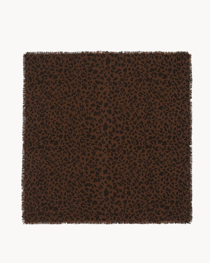 KUJTEN - Hachiko Leopard Printed Cashmere Bandana Scarf in Brown/Marron