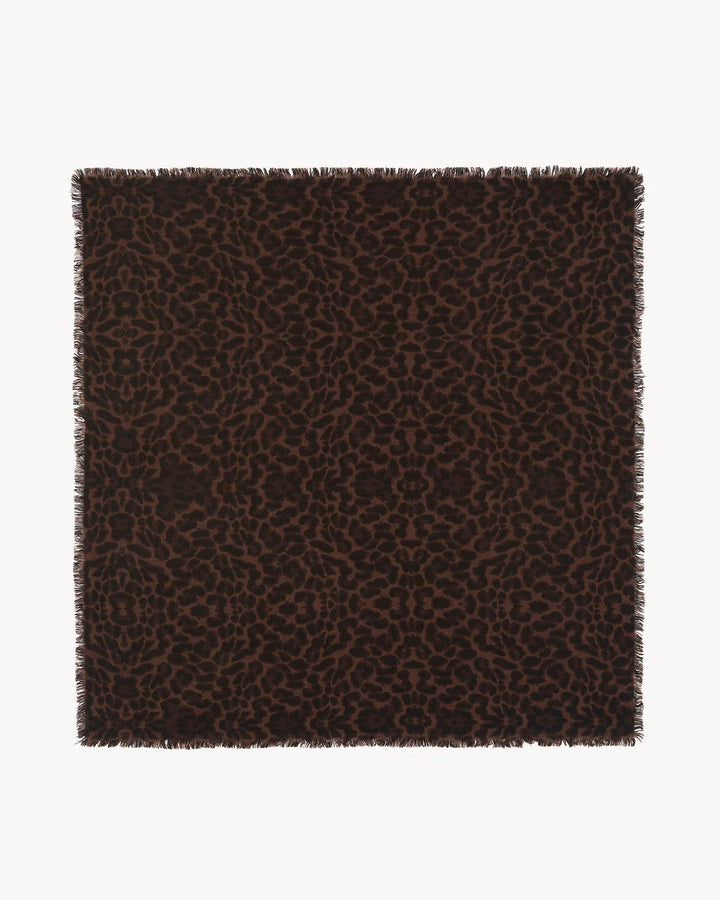 KUJTEN - Hachiko Leopard Printed Cashmere Bandana Scarf in Brown/Marron