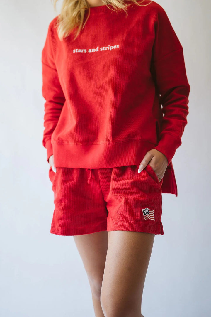 BOAT WELL - Flag Icon Ribbed Shorts in Red Shorts