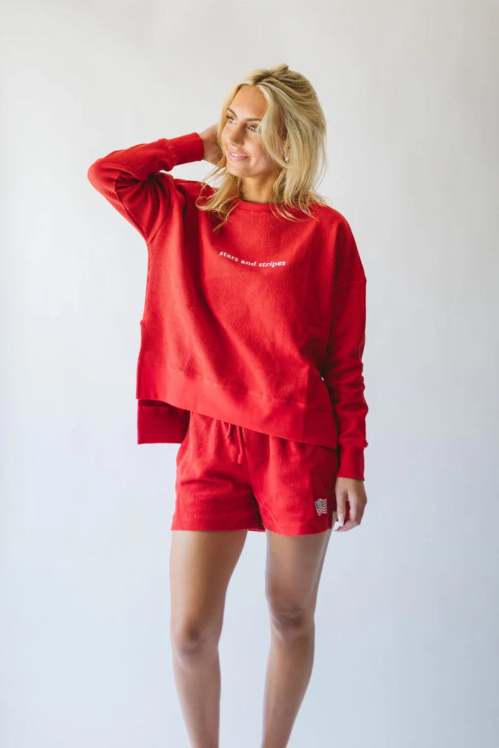 BOAT WELL - Stars and Stripes Ribbed Sweatshirt Tunic in Red Sweatshirts