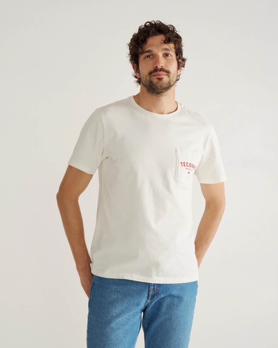 TECOVAS - Men's Fine Makes Pocket Tee in Bone/Red