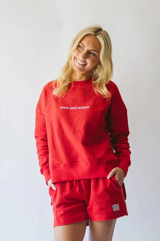 BOAT WELL - Stars and Stripes Ribbed Sweatshirt Tunic in Red Sweatshirts