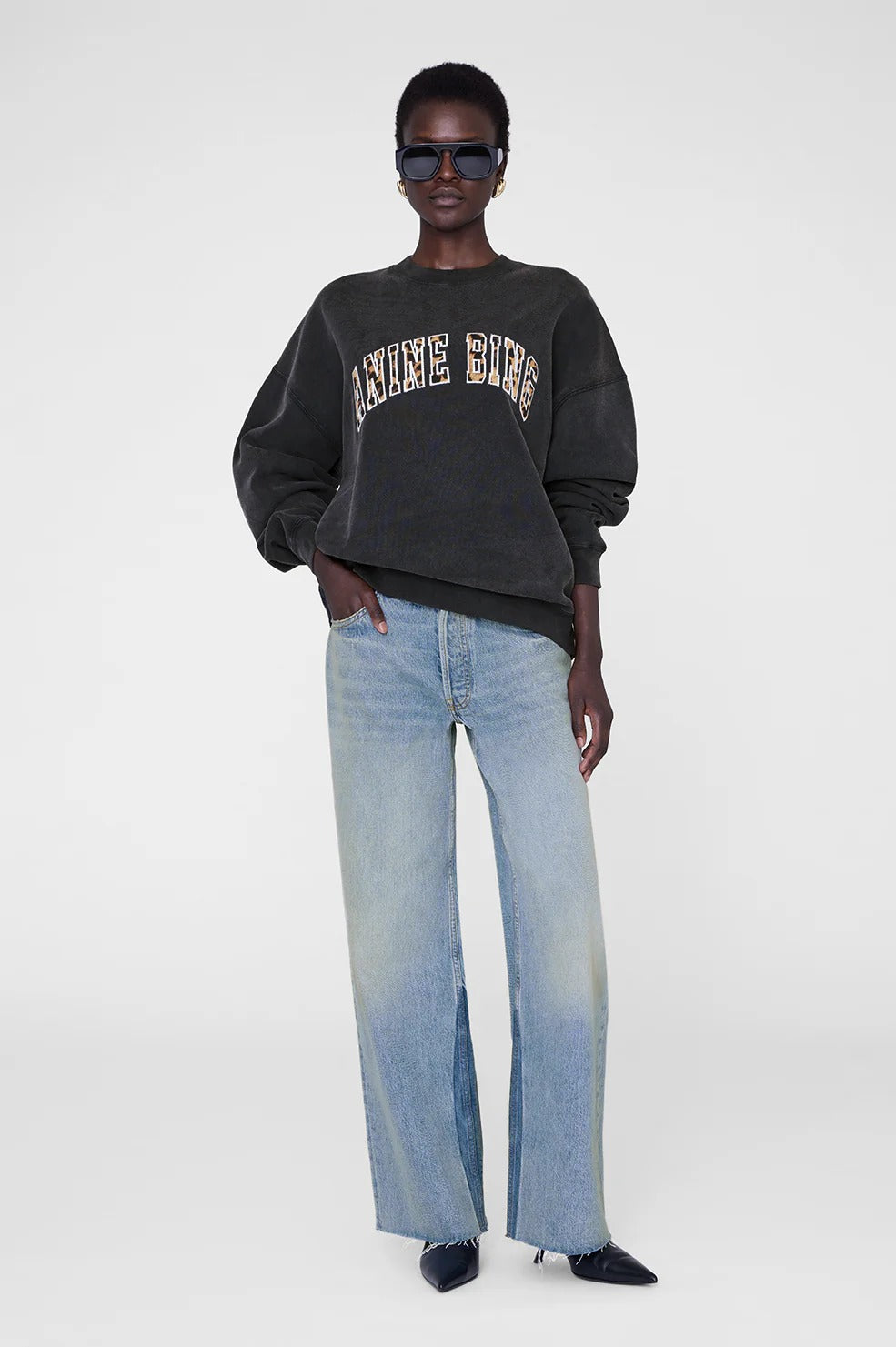 Anine Bing - Miles Sweatshirt Anine Bing Leopard in Washed Black