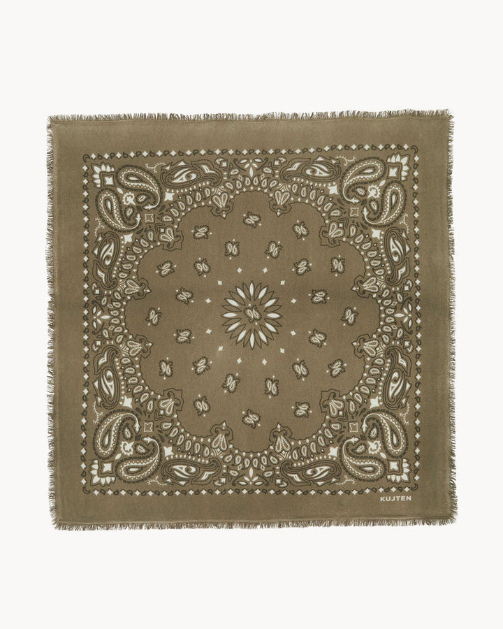 KUJTEN - Hachiko Bico Large Cashmere Bandana Scarf in Marl Khaki